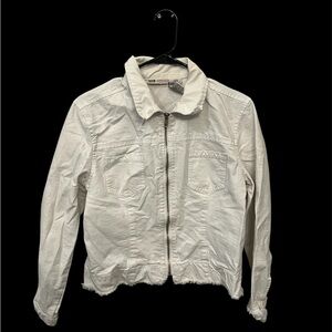 Faded Glory White Zip Up Jacket Women’s Large Distressed Hem